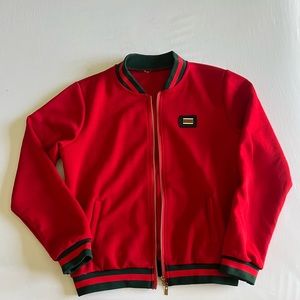 Green and red bomber jacket